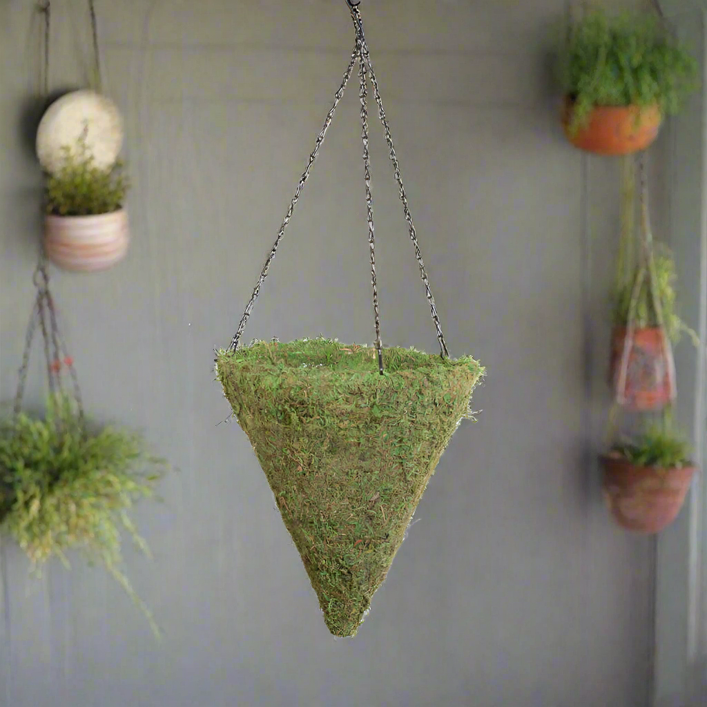 Green Moss Ball Hanging Cone Basket Triangle Planter