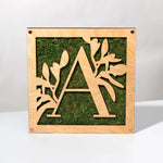 Monogrammed Moss Frame - Wooden Botanical Wall Art Letter "A"