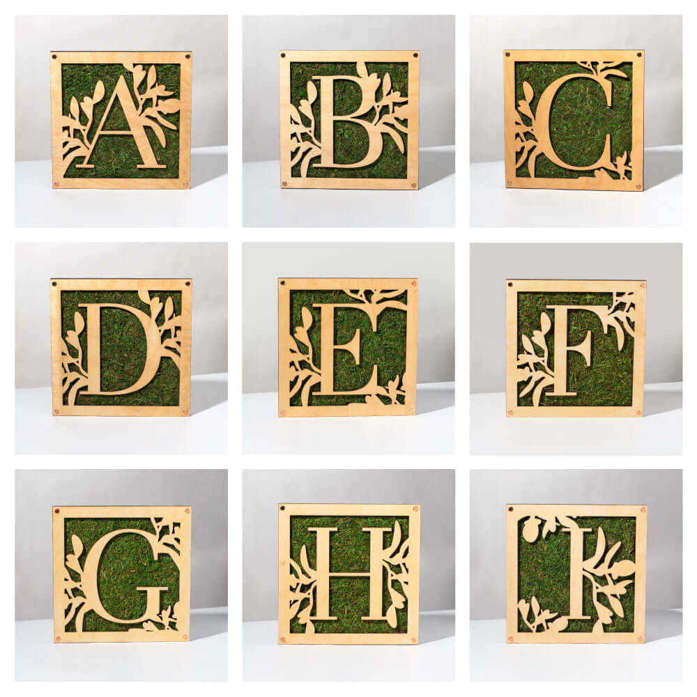 Monogrammed Moss Frame - Wooden Botanical Wall Art Letter