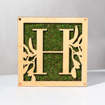 Monogrammed Moss Frame - Wooden Botanical Wall Art Letter "H"