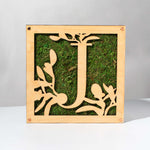 Monogrammed Moss Frame - Wooden Botanical Wall Art Letter "J"