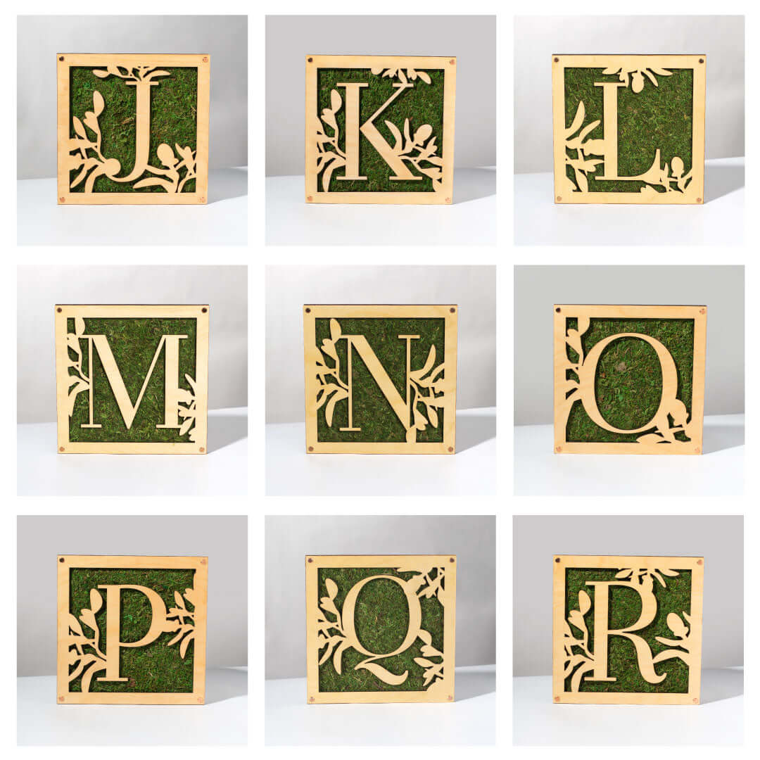 Monogrammed Moss Frame - Wooden Botanical Wall Art Letter