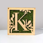 Monogrammed Moss Frame - Wooden Botanical Wall Art Letter "K"