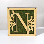 Monogrammed Moss Frame - Wooden Botanical Wall Art Letter "N"