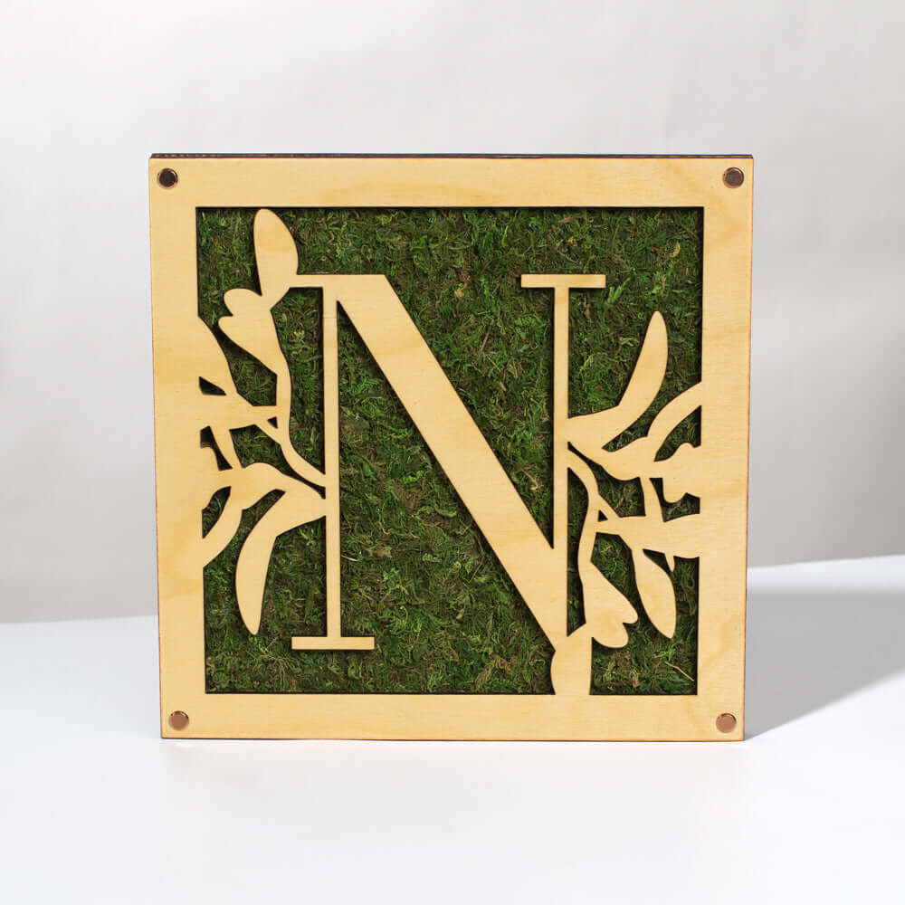 Monogrammed Moss Frame - Wooden Botanical Wall Art Letter