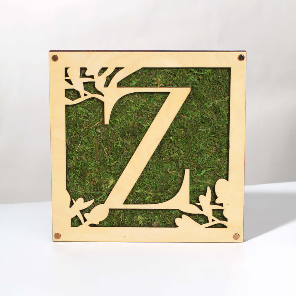 Monogrammed Moss Frame - Wooden Botanical Wall Art Letter