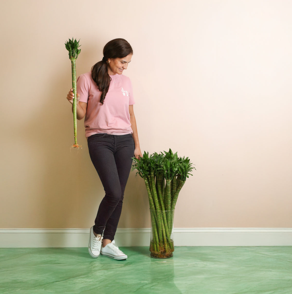 Lucky Lotus Bamboo next to model