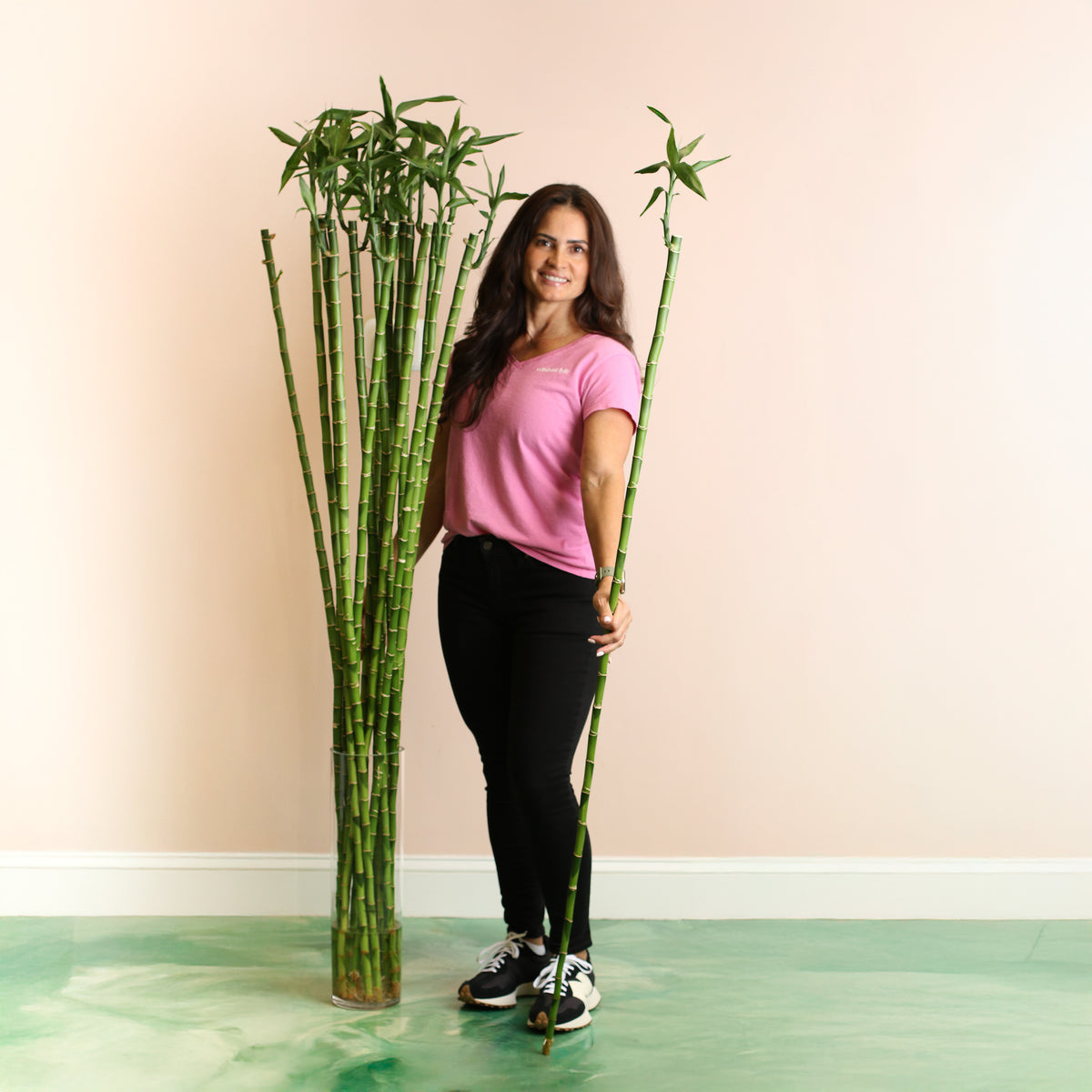 3XL Lucky Bamboo Stalks next to 5' 2" Model.