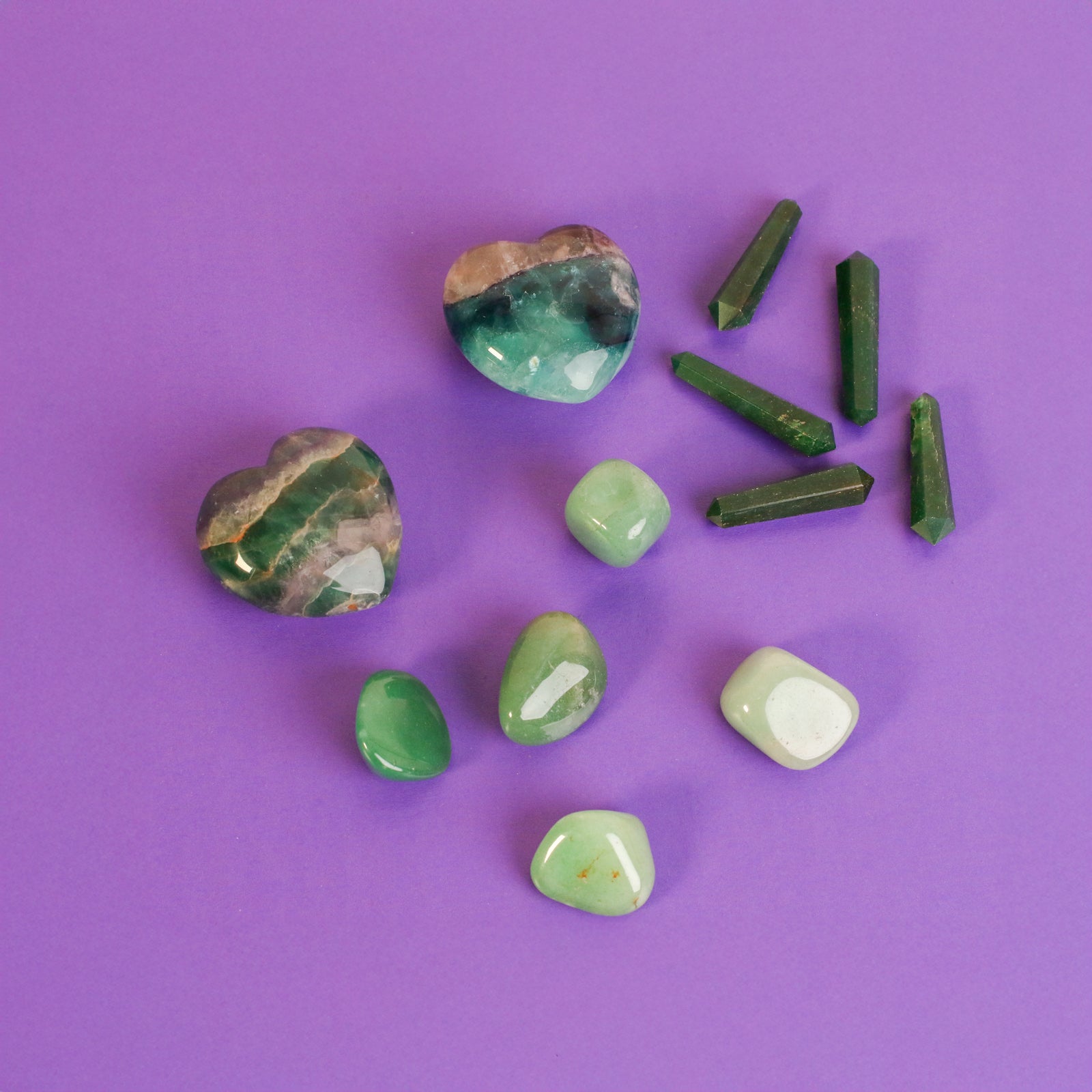 set of green aventurine and fluorite stones