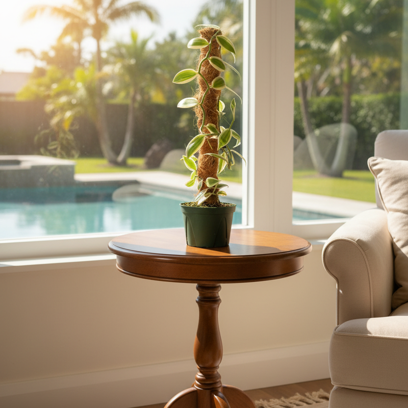 Vanilla Planifolia Orchid 'Albo-Variegata' near window. 