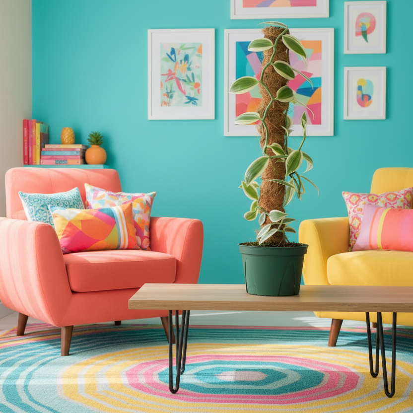 Vanilla Planifolia Orchid 'Albo-Variegata' 6" with Coco Moss Pole