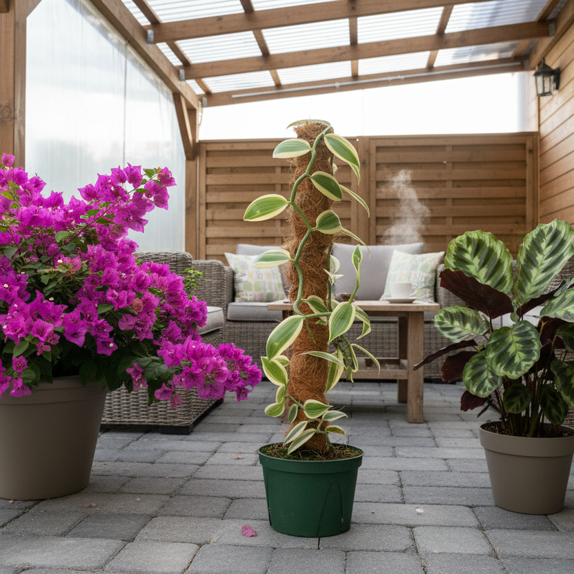 Vanilla Planifolia Orchid 'Albo-Variegata' 6" with Coco Moss Pole