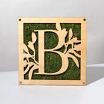 Monogrammed Moss Frame - Wooden Botanical Wall Art Letter "B"