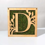 Monogrammed Moss Frame - Wooden Botanical Wall Art Letter "D"