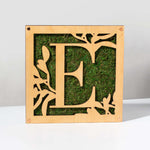 Monogrammed Moss Frame - Wooden Botanical Wall Art Letter "E"