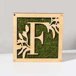 Monogrammed Moss Frame - Wooden Botanical Wall Art Letter "F"