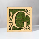 Monogrammed Moss Frame - Wooden Botanical Wall Art Letter "G"