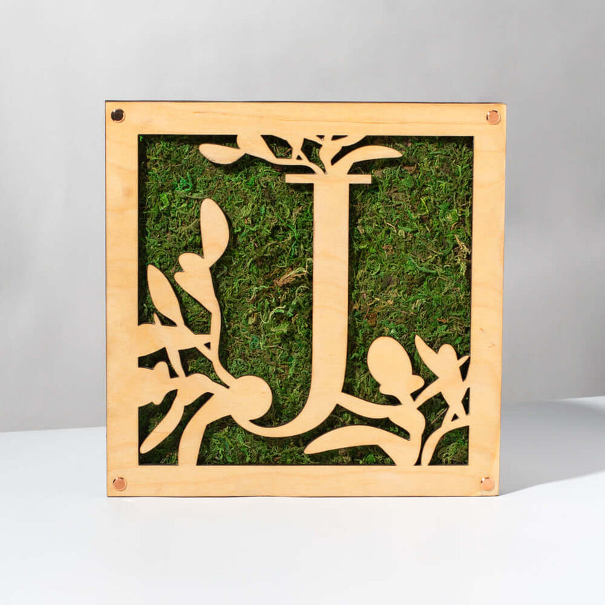 Monogrammed Moss Frame - Wooden Botanical Wall Art Letter