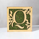 Monogrammed Moss Frame - Wooden Botanical Wall Art Letter "Q"