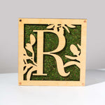 Monogrammed Moss Frame - Wooden Botanical Wall Art Letter "R"