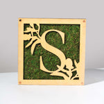 Monogrammed Moss Frame - Wooden Botanical Wall Art Letter "S"