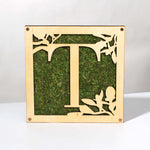 Monogrammed Moss Frame - Wooden Botanical Wall Art Letter "T"