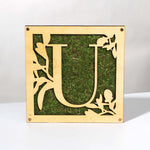 Monogrammed Moss Frame - Wooden Botanical Wall Art Letter "U"