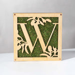 Monogrammed Moss Frame - Wooden Botanical Wall Art Letter "W"